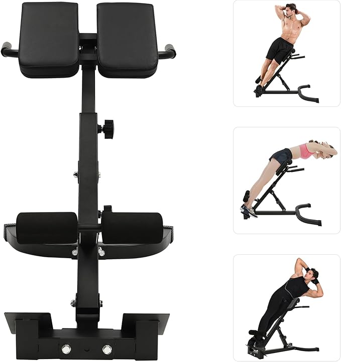 Roman Chair Hyperextension Bench for Strength Training Adjustable Back Extension Machine Ab Bench & Foldable Sit-Up Bench for Athletes, Core Work & Home Gym Workouts