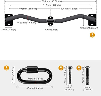 Kipika Wall Mounted Pull Up Bar - Heavy Duty 450 LB Capacity Doorway Chin Up Bar for Home Gym, Sturdy Steel Construction with Resistance Band Hooks | Hanging Exercise Bar for Full Body Workout
