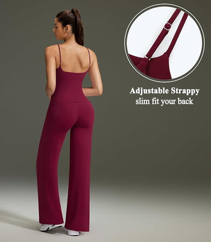 OMKAGI Workout Sets for Women Padded Tank Tops Matching Straight Leg Yoga Outfits