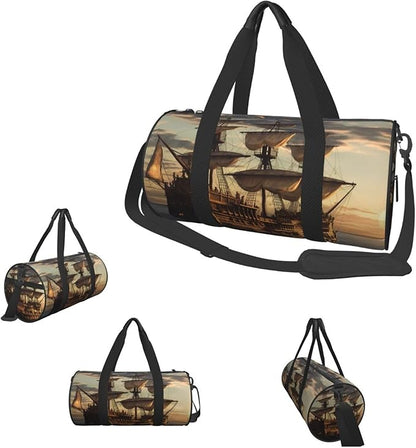 Sports Gym Bag for Women Men Travel Duffel Bag Tote Weekender Bag Carry on Overnight Bag for Travel Swimming Fitness Workout Sports Fantasy pirate ship Duffle Bag