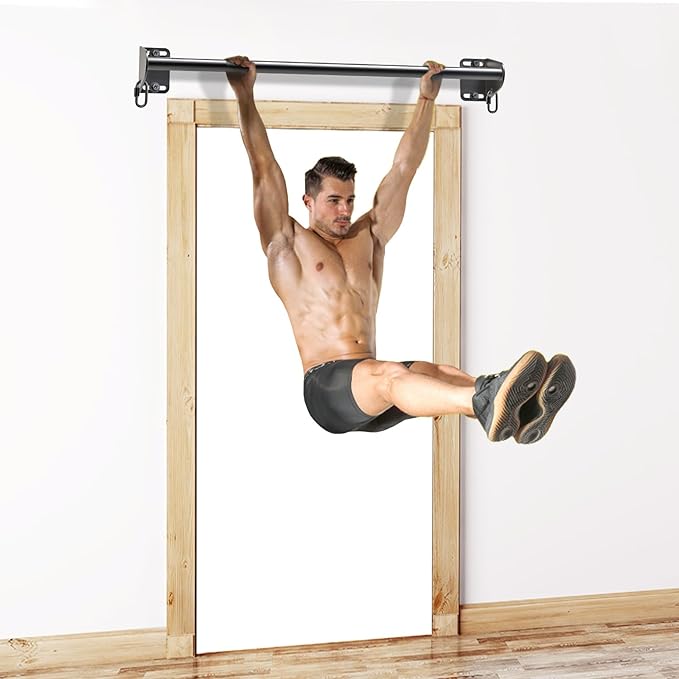 SELEWARE Fully Welded Heavy Duty Pull Up Bar Wall Mount Chin Up Bar for Doorway, Beam & Joist | Mounted Pull Up Bar with Resistance Band Hooks, Supports 440 lb Capacity