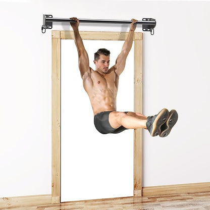 SELEWARE Fully Welded Heavy Duty Pull Up Bar Wall Mount Chin Up Bar for Doorway, Beam & Joist | Mounted Pull Up Bar with Resistance Band Hooks, Supports 440 lb Capacity