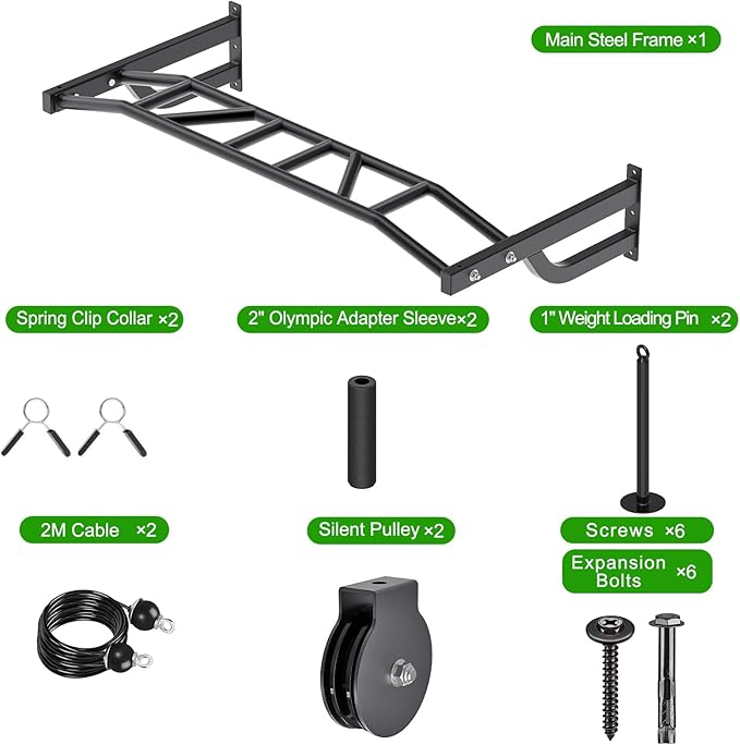 SELEWARE 48'' Heavy Duty Pull Up Bar Wall Mount Multi-function Chin up Bar with Home Gym Cable Pulley System LAT Pulldown Workout Attachments Heavy Bag Hanger