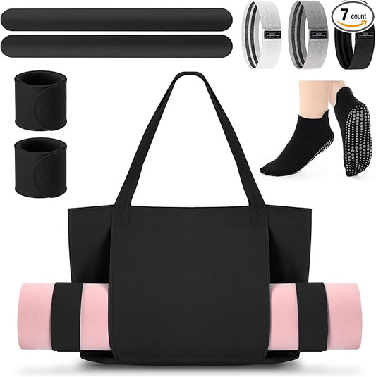 Yoga Bag Set for Women Including Yoga Mat Tote Bag, Booty Resistance Bands, Non Slip Sports Socks Silicone Ties for Pilates Travel Workout Office Home Gym