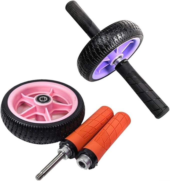 Home Fitness Abdominal Exerciser with Single Wheel, Durables 500 lb Load Capacity, Ergonomic 150 mm EVA Handle, Textured Non-Slip Tire for Stable Rolling on Multiple Surfaces(black+black)