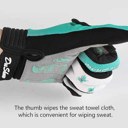 DuShow Bike Gloves for Women Cycling,Pink Floral Workout Gloves Women,Full Finger Biking Driving Riding Gloves for Women,Gel Padded Touch Screen Gym Gloves