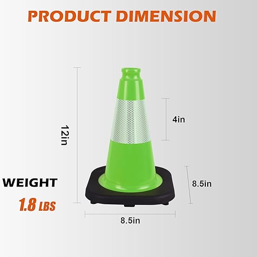 8 Pack 12 Inch Green PVC Traffic Cones with Black Base, Stable and Durable Sport Training & Soccer Practice Markers for Indoor and Outdoor Use (8, Green, 12 Inch)