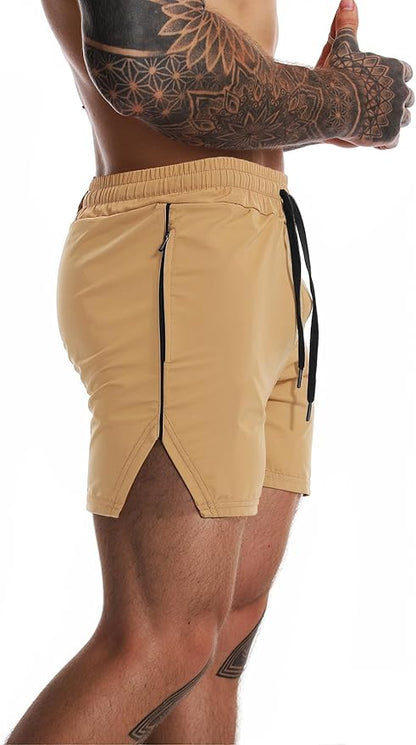 FLYFIREFLY Men's Gym Workout Shorts Quick Dry Lightweight Athletic Shorts Running Bodybuilding Training with Towel Loop