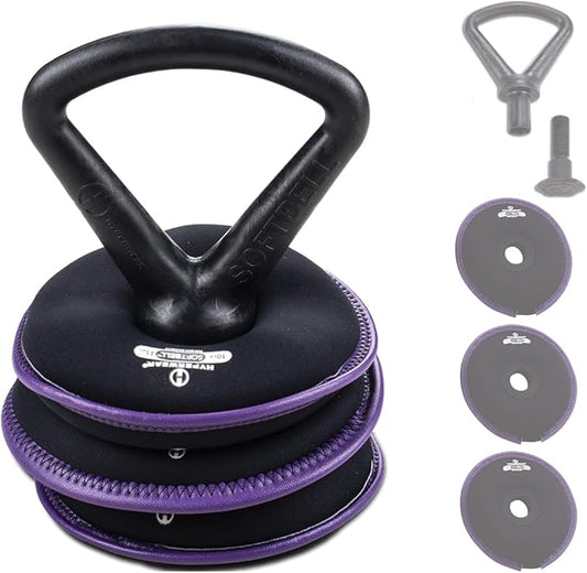 Hyperwear SoftBell Adjustable Kettlebell Set - Soft, Vinyl-Coated Weight Plates with Rubber Base - Versatile Home Gym Equipment - Compatible with SoftBell Barbell & Dumbbell