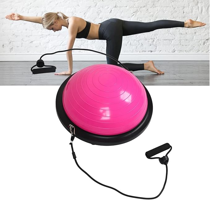 Half Ball Balance Trainer Stability Yoga Exercise Ball with Bands and Pump for Home Gym Core Training Yoga Fitness Abdominal Training, 18.1 Inch Anti-Slip