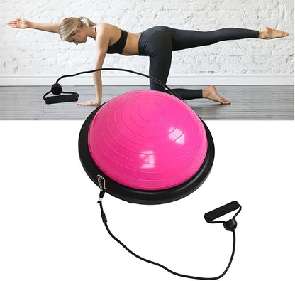 Half Ball Balance Trainer Stability Yoga Exercise Ball with Bands and Pump for Home Gym Core Training Yoga Fitness Abdominal Training, 18.1 Inch Anti-Slip