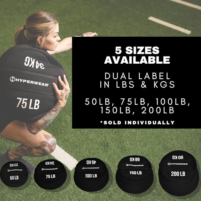 HYPERWEAR Boulder Strongman Sandbag, Heavy-Duty Neoprene Workout Bag for Strength & Full-Body Training (50–200 lbs)