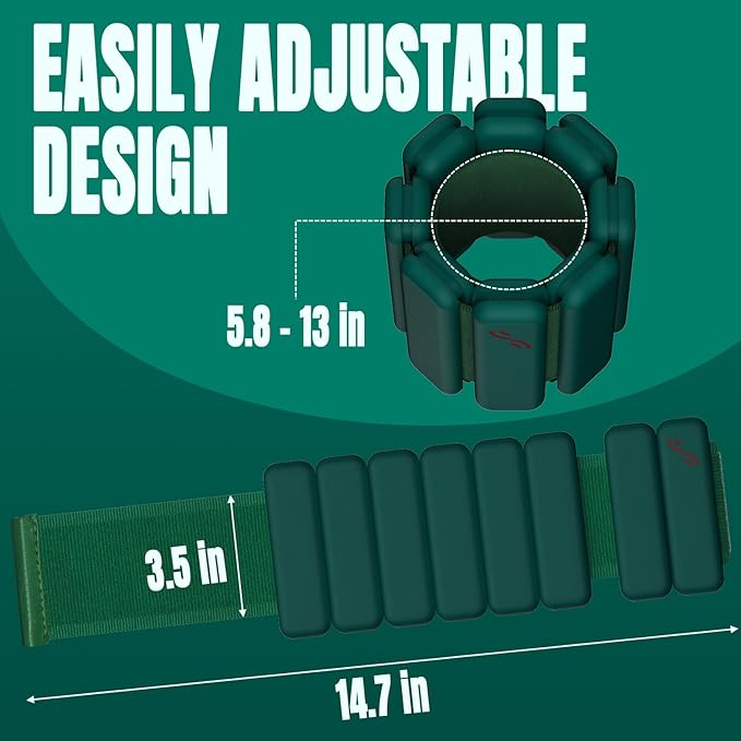 Sportneer Wrist & Ankle Weights for Women Men - 1 Pair (1 lb/2 lb Each) | Adjustable Weighted Bracelet Silicone Bangles for Yoga, Dance, Pilates, Cardio, Aerobics, Gym, Pool Exercises and Jogging