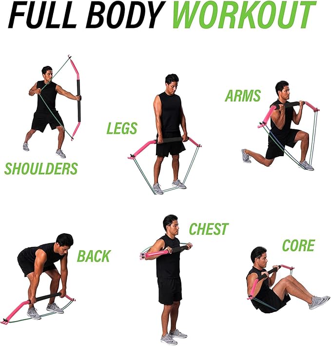 Bow Portable Home Gym with 4 Resistance Bands Fitness Equipment, Abdominal, Bicep Curls, Arms, Leg Muscle Training Kit, Travel, Outdoor, Full Body Workouts for Yoga Pilates Sliming