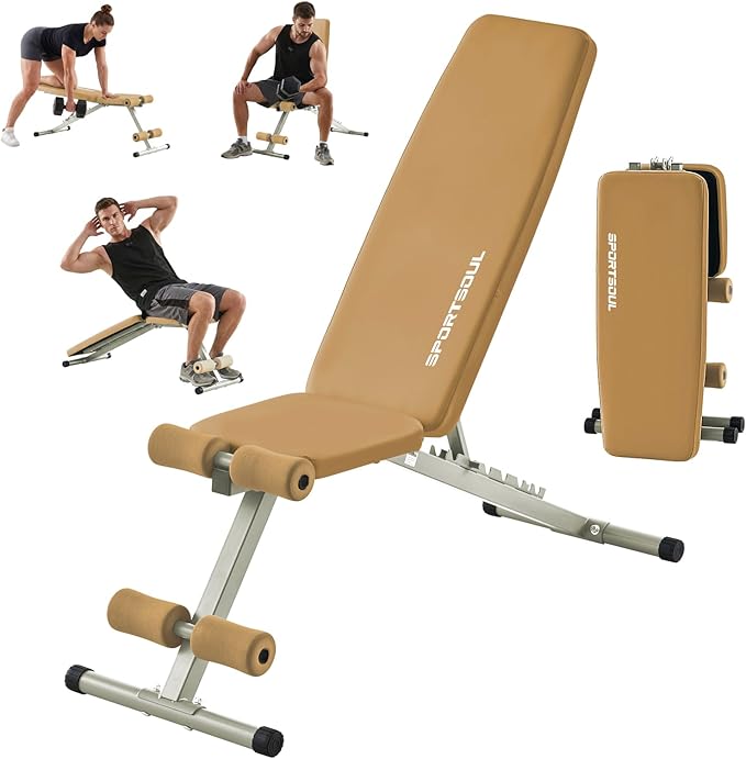 SPORTSOUL 880LB Weight Bench for Home Gym, 8-Position Backrest Adjustable Workout Bench for Strength Training – Incline Decline Flat, Foldable & Compact for Small Space Apartment Room Garage