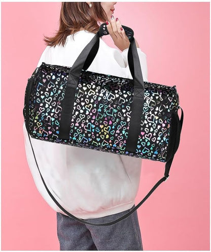 Duffle Bag for Girls Fluffy Dance Bag for Girls Ballet Bag Girls Sports Gym Bag Water Resistant Travel Duffle Bags with Shoes Compartment Wet Pocket