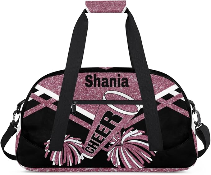 Personalized Cheerleaders Duffle Bag for Girls, Customized Training Bag with Glitters, Dark Pink Overnight Weekender for Cheerleading & Outdoor Use