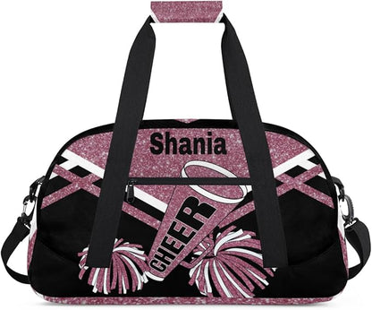 Personalized Cheerleaders Duffle Bag for Girls, Customized Training Bag with Glitters, Dark Pink Overnight Weekender for Cheerleading & Outdoor Use