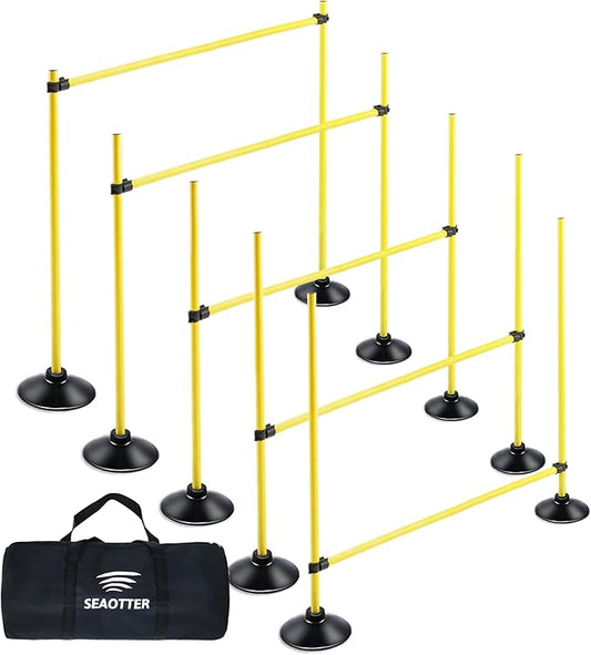SEAOTTER Agility Hurdles 4FT Detachable Adjustable Sports Speed Training Hurdles with Rubber Base, Wickets Track and Field, Fitness Equipment for Plyometric, Soccer, Kids, Athletes, Physical Therapy