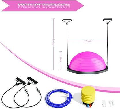 Half Balance Ball Trainer - 23 Inch Half Exercise Ball for Workout, Physical Therapy, Yoga, Home Gym, Core Strength, Stability, Fitness, Balance Training Equipment with Resistance Bands, Foot Pump