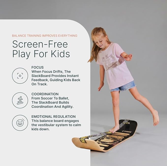 GIBBON SlackBoard - GiBoard Balance Board Kids & Adults - Slackline Balance Trainer - Slack Board Core Workout Equipment Home Gym Training - Standing Desk Exercise - Yoga, Agility, Pilates & More