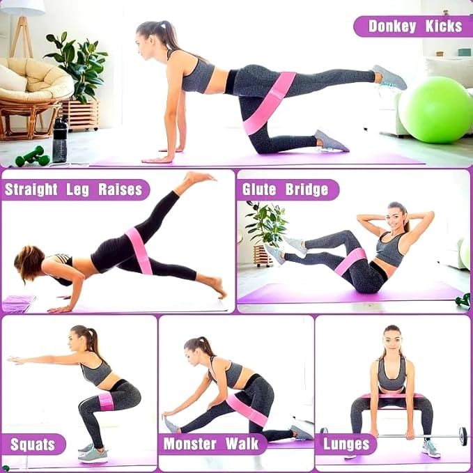 Fabric Resistance Bands – Non-Slip Workout Bands for Booty, Legs, Glutes – Set of 3 with Carry Bag – Light, Medium, Heavy – Home, Gym, Pilates, Yoga