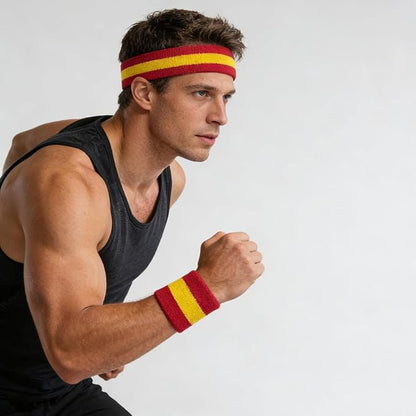 Sweatbands Headband and Wrist Set, Cotton Sweat Band for Athletic Men and Women, Sweatbands Sports Headbands for Working Out, Running, Basketball, Tennis, Yoga