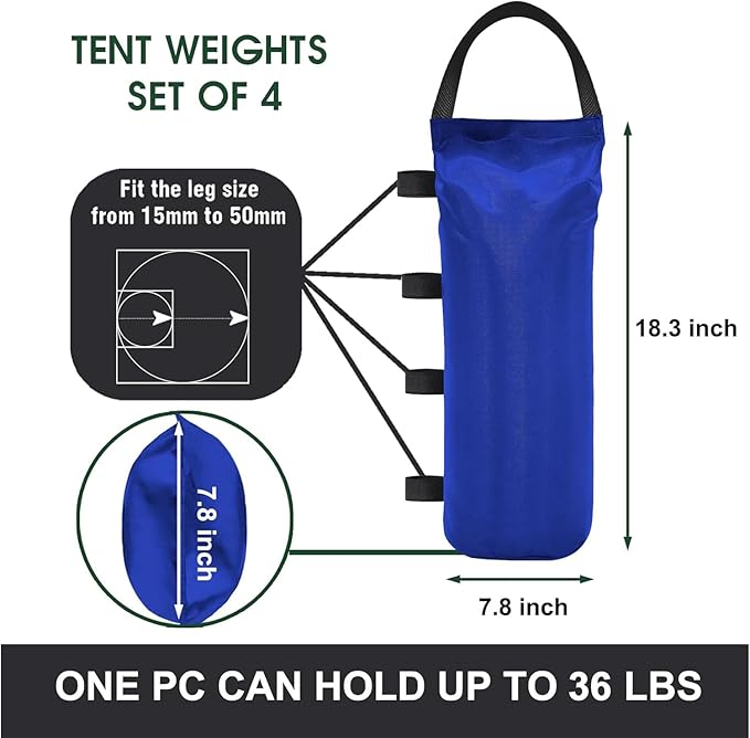 Eurmax USA 145 LBS Weight Capacity Pop up Gazebos Weights Sand Bags for Pop up Canopy Tent Pergola Outdoor Instant Canopies, 4-Pack (Without Sand) Blue