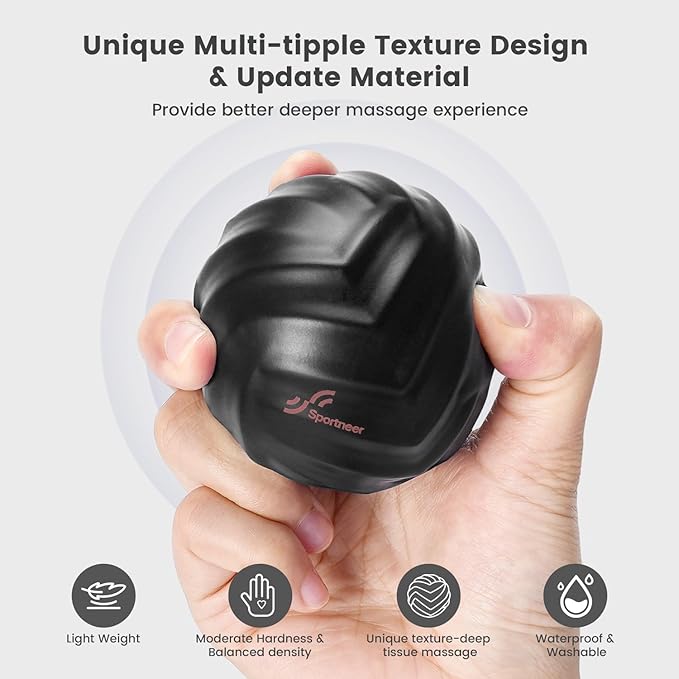 Sportneer Massage Lacrosse Ball with String, Deep Tissue Massager for Back Myofascial Release, Shoulder Trigger Point Therapy & Foot Plantar Fasciitis, Free Relax for Whole Body, Black