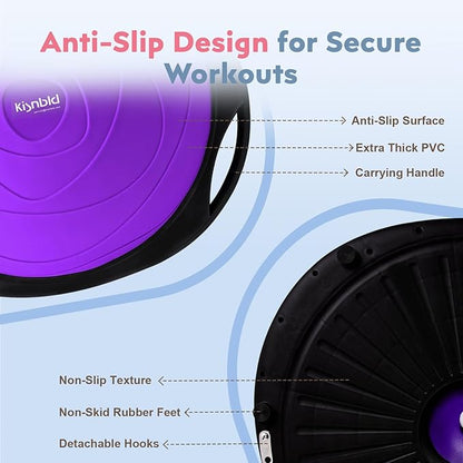 Half Balance Ball Trainer, Inflatable 19/23 Inch Half Exercise Ball with Resistance Bands and Pilates Ball, Non-Slip 660lbs Capacity Yoga Ball for Home Gym Full Body Workouts