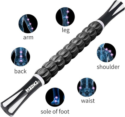 Muscle Roller Massage Roller Stick- Deep Tissue Fascia Blaster for Myofascial Pain Relief, Lymphatic Drainage & Body Sculpting, Handheld Physical Therapy & Recovery Tool (White black-18 inch)