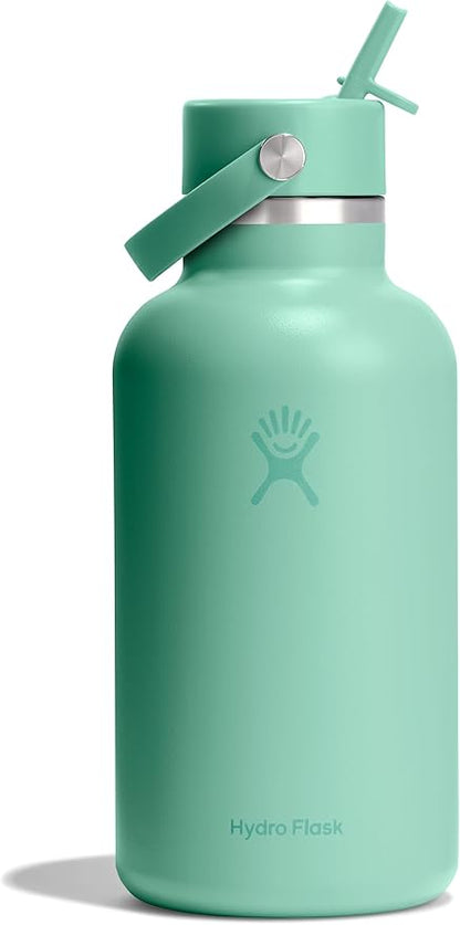 Hydro Flask Water Bottle - Insulated Stainless Steel - Wide Straw Lid, Non Spill, Leakproof in 64 Oz Mermaid Green