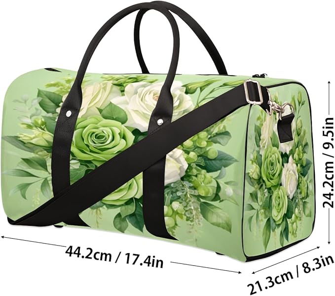 Travel Duffel Bag Flower Floral Green Sport Tote Gym Bag Waterproof Foldable Carryon Weekend Overnight Training Handbag Sports Duffle Bags for Women Men Boys Girls