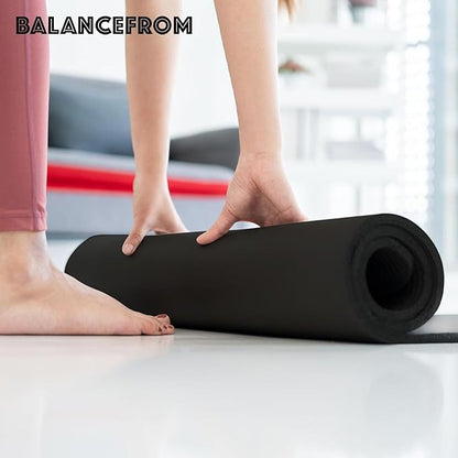 BalanceFrom 71x24 Inches Extra Thick Yoga Mat 1-Inch High-Density Foam – Roll-Up Exercise Pad with Double-Sided Non-Slip Surface and Carrying Strap for Pilates and Home Workouts, Multiple Colors