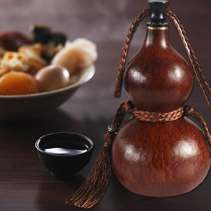 Gourd Water Bottle, Asian-Style, Brown, 300ML, Travel, Sports, School, Reusable, Round, Gourd Material, Leak-Proof, Portable, Interactive Decoration