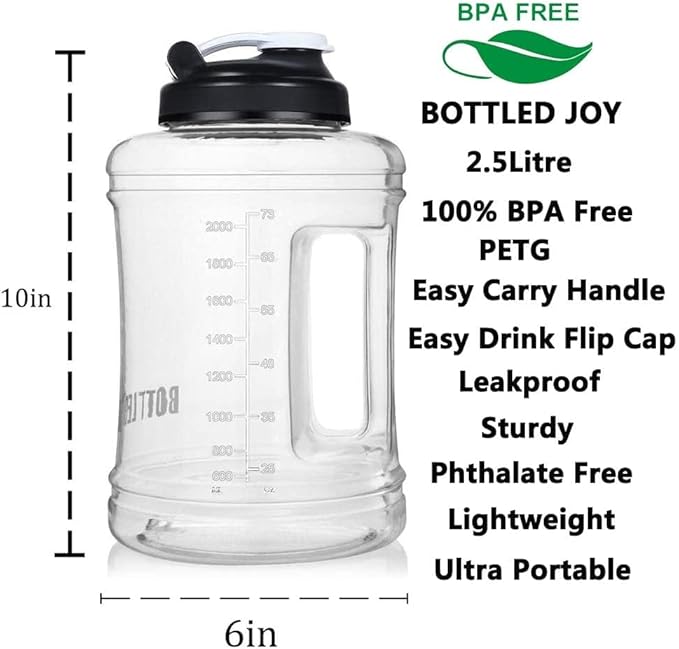 Water Bottle with Handle 2.5L Large Sports Water Bottle Half Gallon BPA Free Plastic Water Bottles Wide Mouth Water Bottle 83oz Reusable Gym Water Jug for Home Drinking Outdoor Sports Hiking Fitness