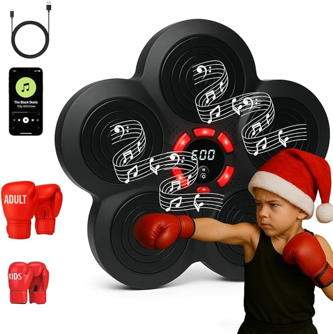 Music Boxing Machine - Bluetooth Wall Punching Pad with LED, Fun Training Equipment for Kids & Adults, Home Boxing Wall Punching Pad with Gloves, for All Ages - Ideal Present by RedRoko