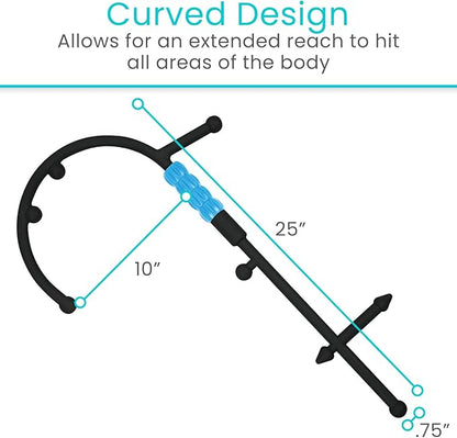 Vive Massage Cane with Roller - Interchangeable Heads - Trigger Point Tool - Neck, Back, Shoulder, Muscles Massager Handheld - Manual Self Massager - Muscle Knot Remover - Deep Tissue Pain Relief