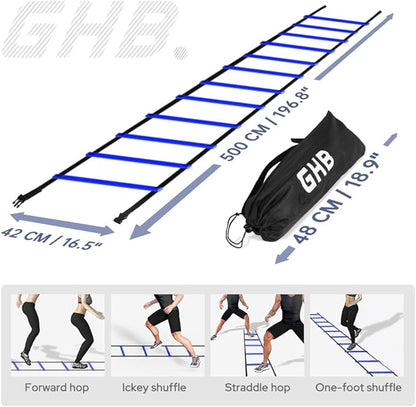 GHB Pro Agility Ladder 2 Pack Agility Training Ladder Speed 12 Rung 20ft with Carrying Bag (Green and Blue)