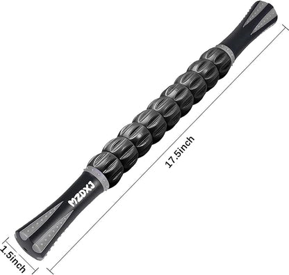 Muscle Roller Massage Roller Stick- Deep Tissue Fascia Blaster for Myofascial Pain Relief, Lymphatic Drainage & Body Sculpting, Handheld Physical Therapy & Recovery Tool (Gray black-18 inch)