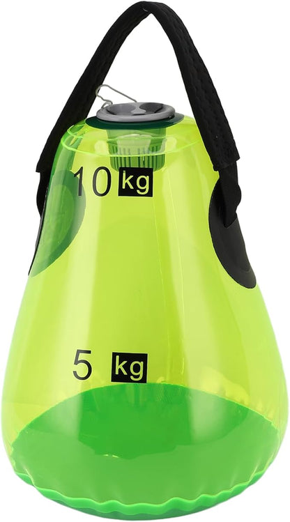 Water Filled Kettlebell Inflatable Portable Soft Handle 10kg Capacity Water Weight Bag for Home Gym Travel Workout Green PVC Material