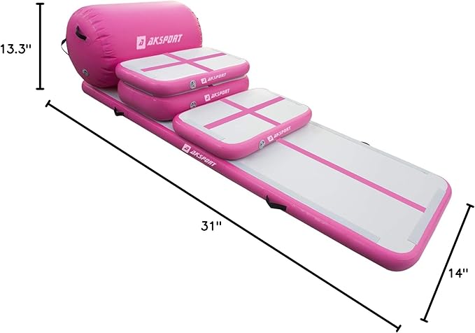 AKSPORT 5pcs Set of Inflatable Gymnastics Air Mat Tumble Track Tumbling Mat Floor Mats with Electric Air Pump for Home Use/Training/Cheerleading/Beach/Park and Water