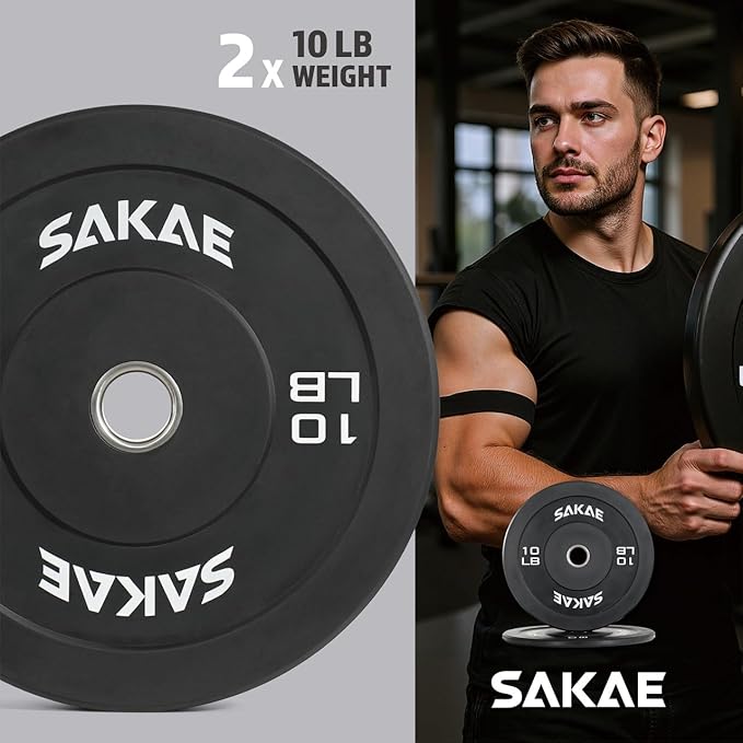 SAKAE Olympic Rubber Bumper Plates, 2-Inch Weight Plate Set with Steel Hub, Ideal for Weightlifting, CrossFit, Strength Training & Home Gym Workout, Available in Single, Pair & Sets, Multiple Sizes