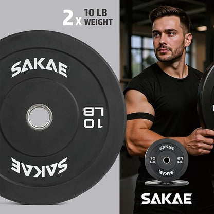 SAKAE Olympic Rubber Bumper Plates, 2-Inch Weight Plate Set with Steel Hub, Ideal for Weightlifting, CrossFit, Strength Training & Home Gym Workout, Available in Single, Pair & Sets, Multiple Sizes