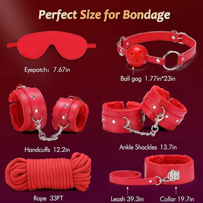10-Piece Leather Couples Home Gym Set: Complete Partner Yoga, Pilates & Fitness Training Kit for A Full-Body Couples Workout (Red)