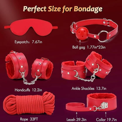 10-Piece Leather Couples Home Gym Set: Complete Partner Yoga, Pilates & Fitness Training Kit for A Full-Body Couples Workout (Red)