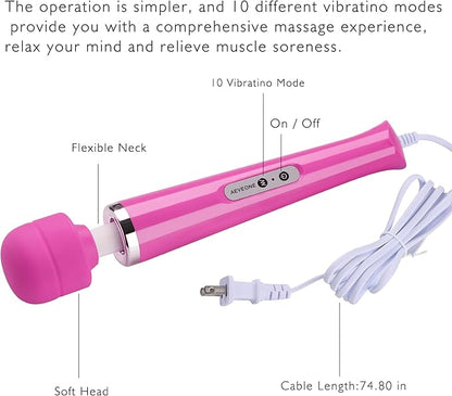 Wired Powerful Handheld Electric Massager, Strong Personal Back Massage for Sports Recovery, Muscle Aches, Body Pain (Rose red)