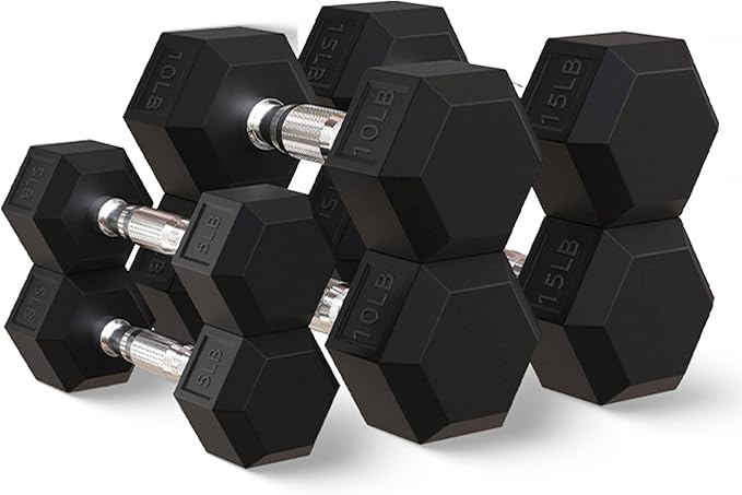 BalanceFrom Premium Rubber Encased Hex Dumbbell Sets, 46LBS Set, 60LBS Set, 100LBS Set