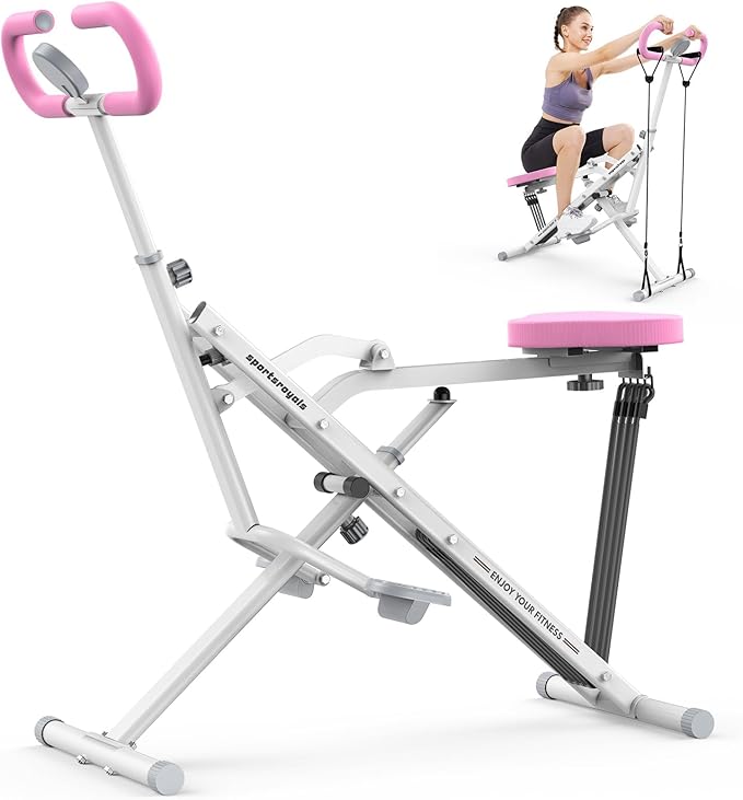 Sportsroyals Squat Machine, Squat Assist Rower for Glutes and Thighs, Foldable Exercise Equipment w/ Four Adjustable Resistance for Home, Full Body Workout Machine