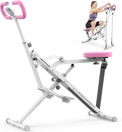 Sportsroyals Squat Machine, Squat Assist Rower for Glutes and Thighs, Foldable Exercise Equipment w/ Four Adjustable Resistance for Home, Full Body Workout Machine